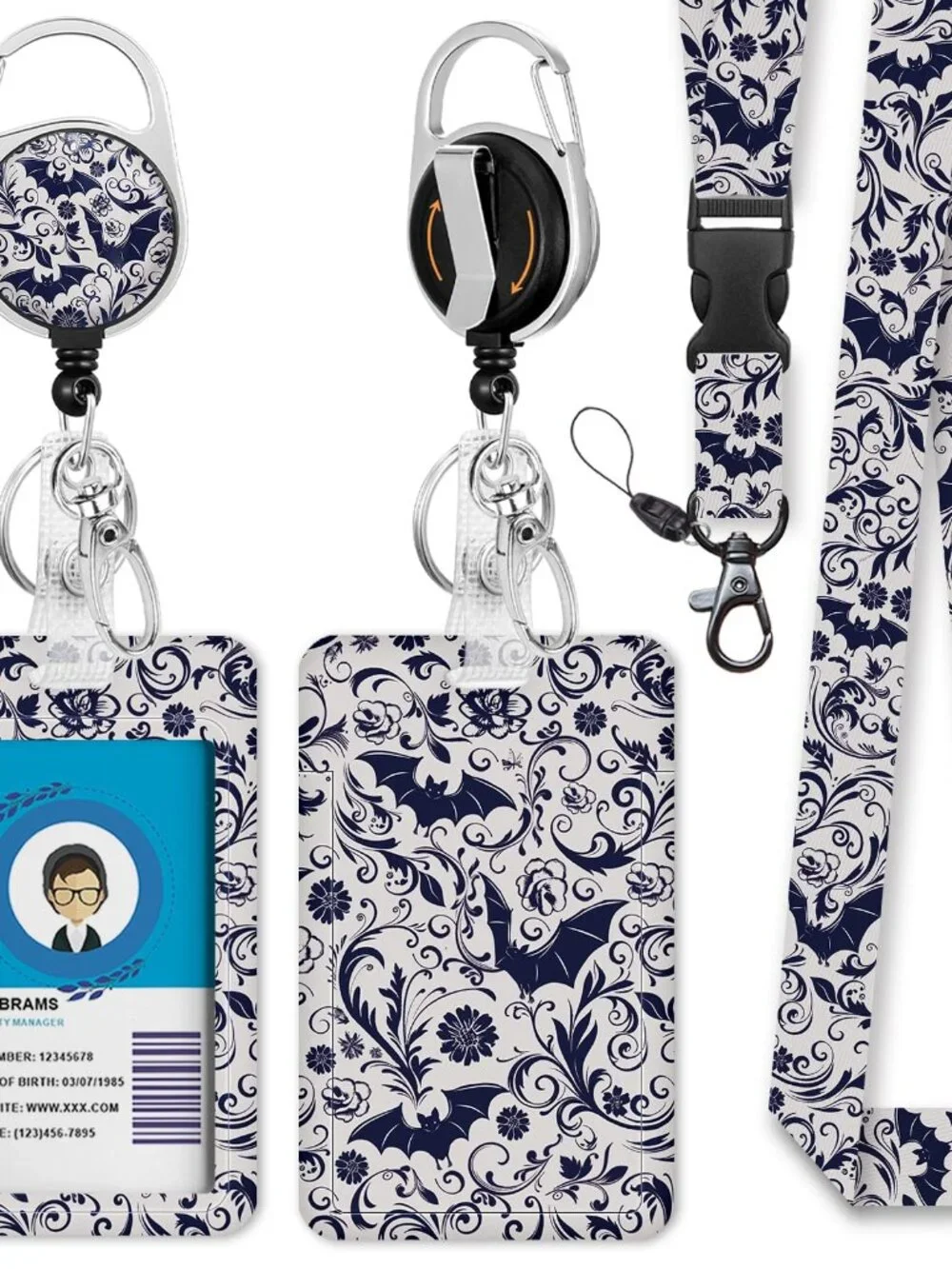 Immaturus Goth Bat Lanyards for ID Badges, Gothic Badge Holder with Retractable